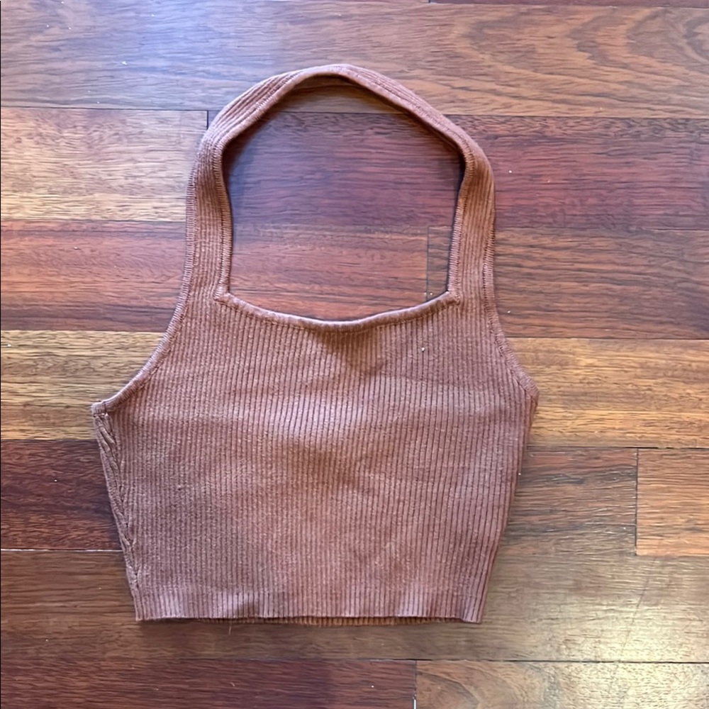 Women’s size S Brown Ribbed Halter Crop Top